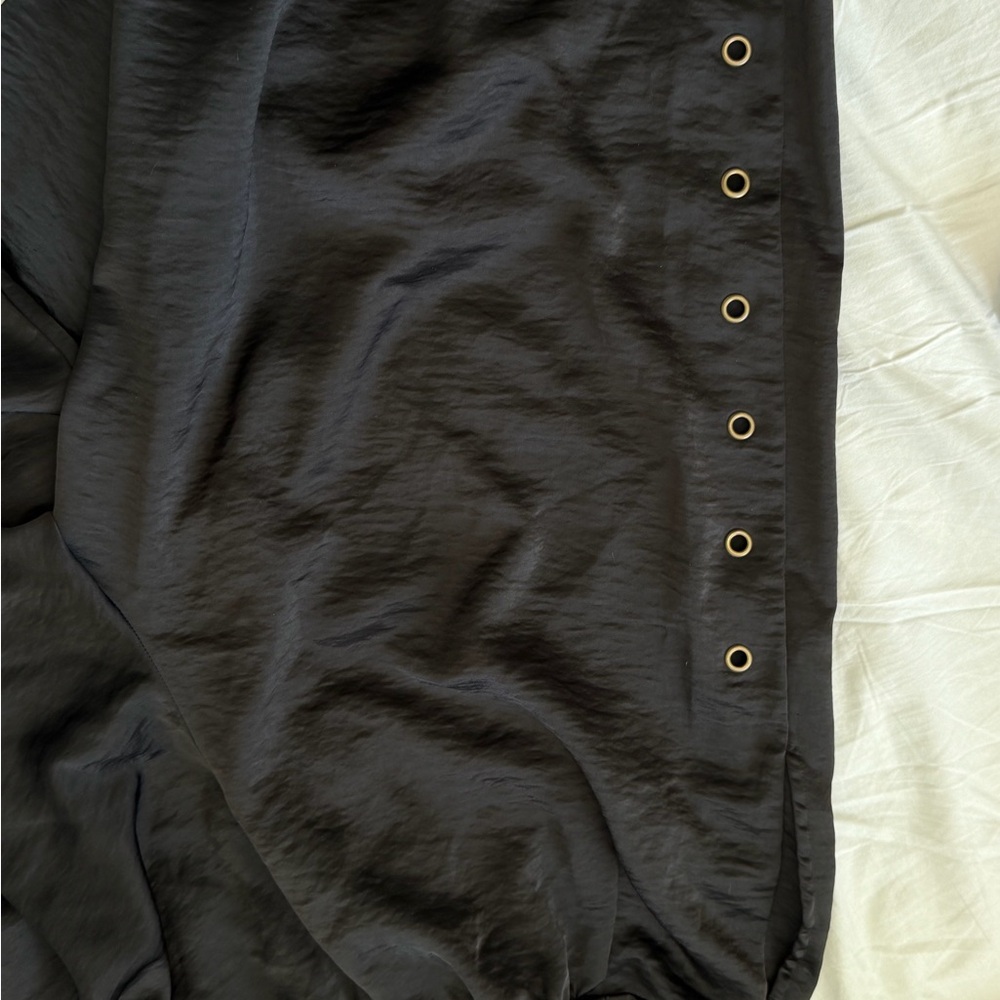 Black Wide-Leg Pants with Grommet Detail - Picture 2 of 3